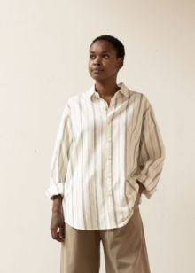 Rodin Shirt - Dead-stock Linen - Beige Gray Stripe