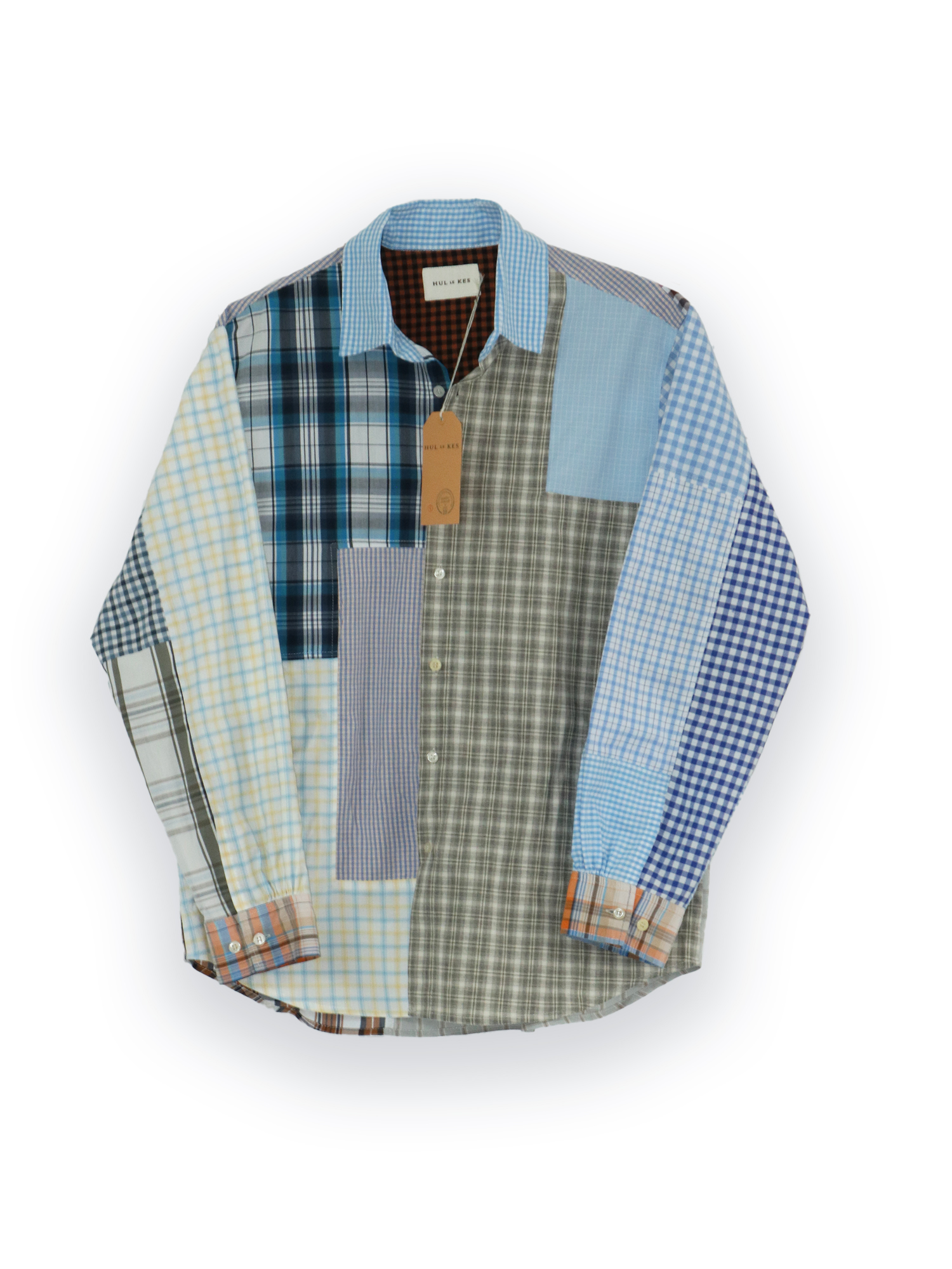 Rodin Patchwork Shirt - Upcycled Shirts - Blue Mix Checks - Size 1 